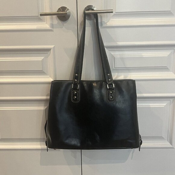 Franklin Covey Black Laptop Briefcase Triple Gusset Bag Tote+ Wallet Organizer - Picture 13 of 16